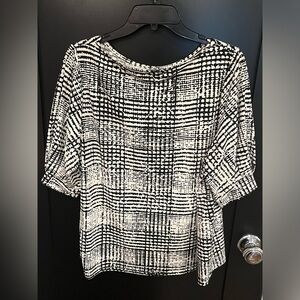 H&M Short Sleeve Blouse, Black and White Pattern